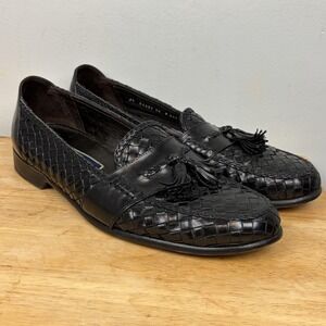 Bragano Dress Shoes Mens Size 14 Black Leather Tassel Woven Slip On Italian